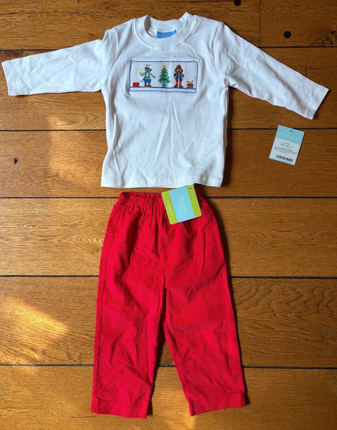 #22 Velani boys Christmas smocked outfit size 2t