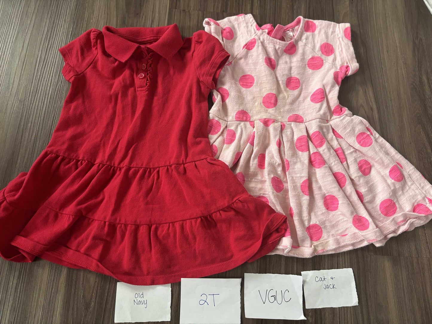 #138 - 2T Old Navy/Cat & Jack (2) Dresses (Red + Pink Dot)