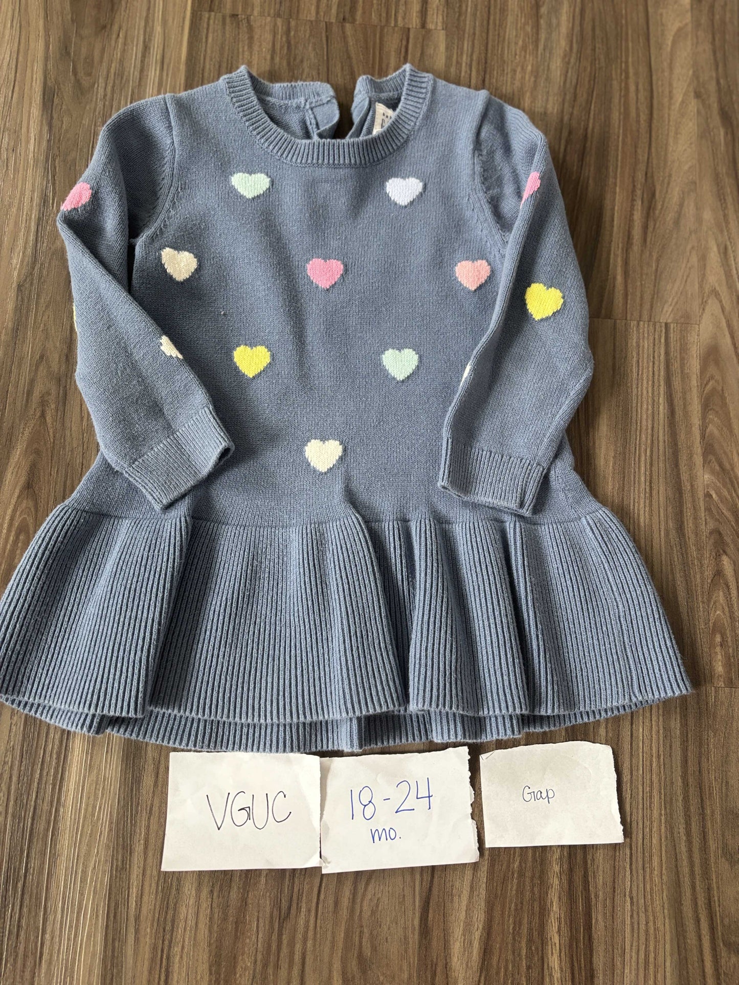 #138 - 18-24 Mo - VGUC Gap - Blue Hearts Sweater Dress - PU 45236