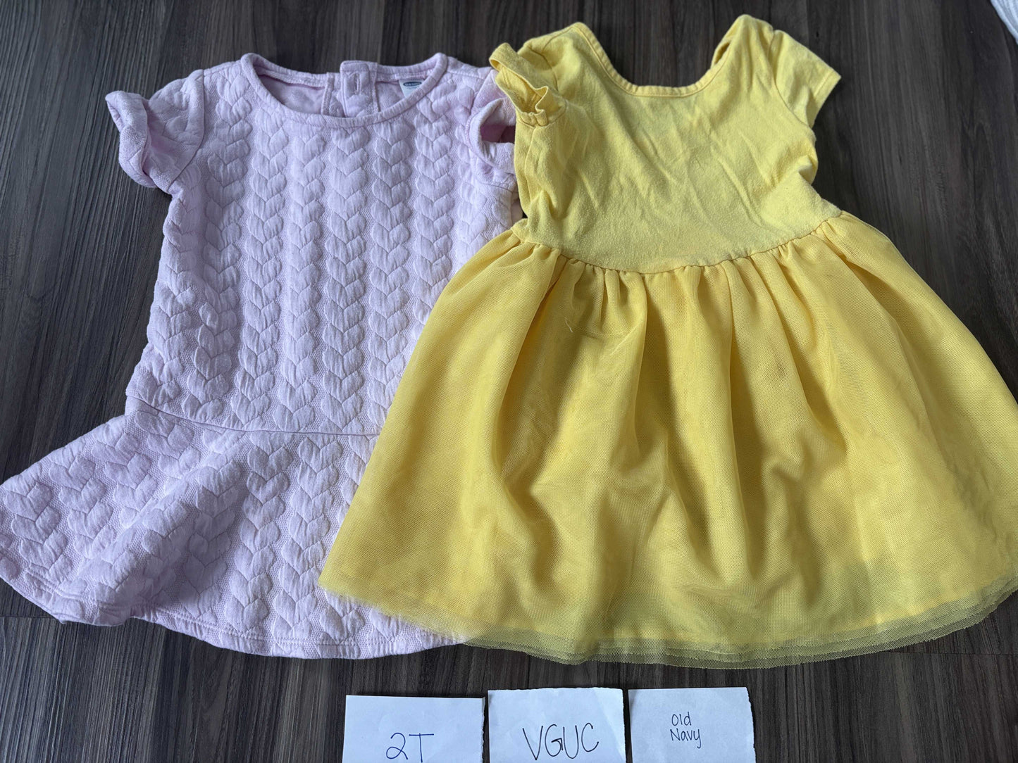 #138 - 2T VGUC Old Navy (2) Dresses (pink + yellow)