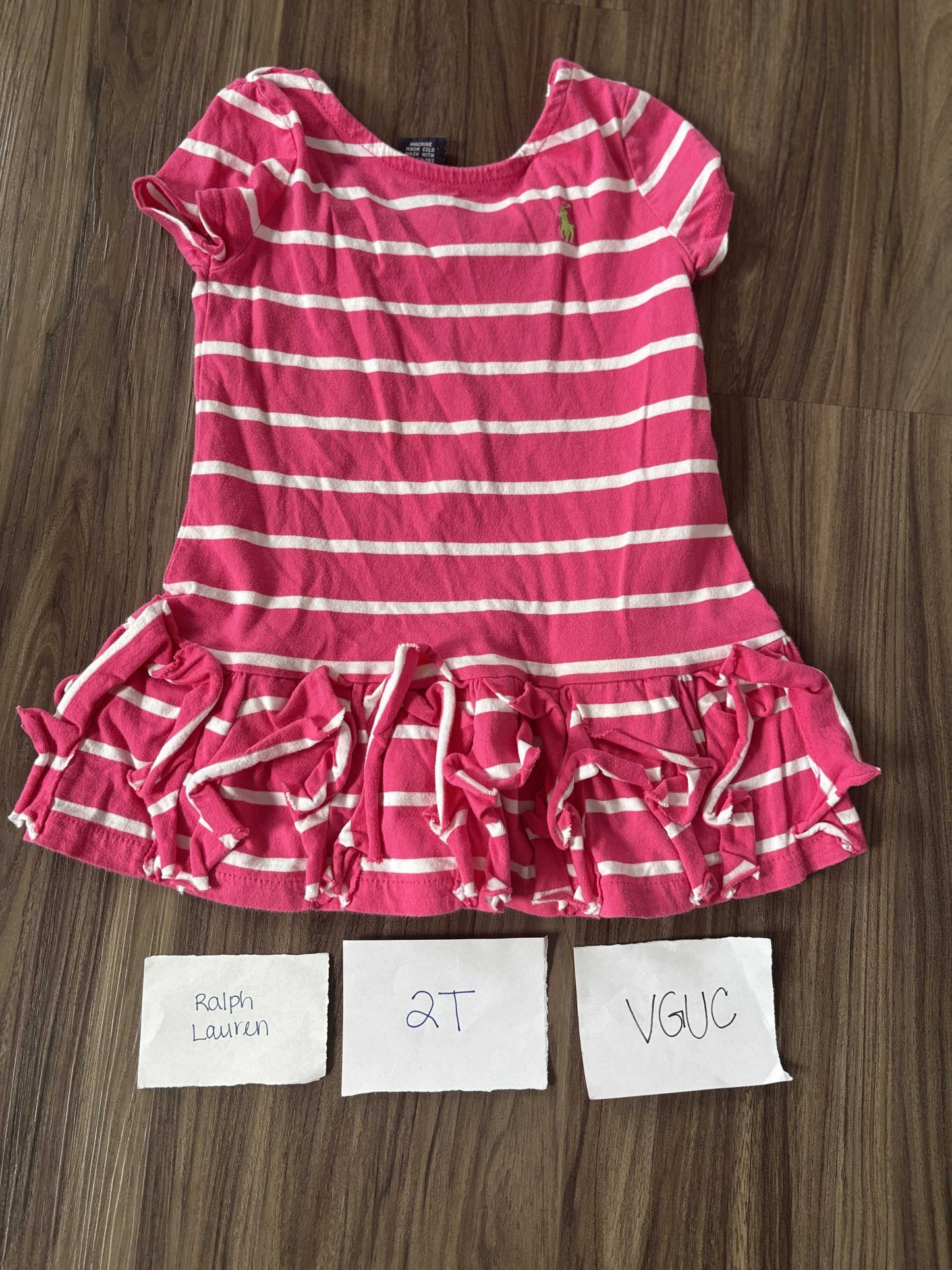 #138 - 2T VGUC Ralph Lauren Pink/White Striped SS Dress