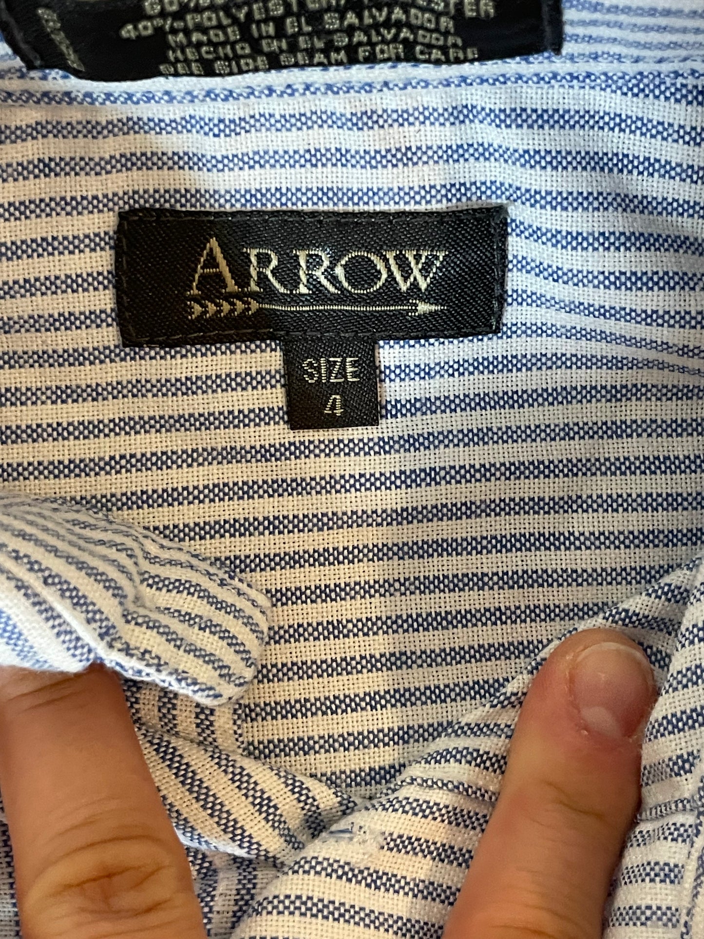 #199 Boys Arrow blue stripe dress shirt size 4 EUC