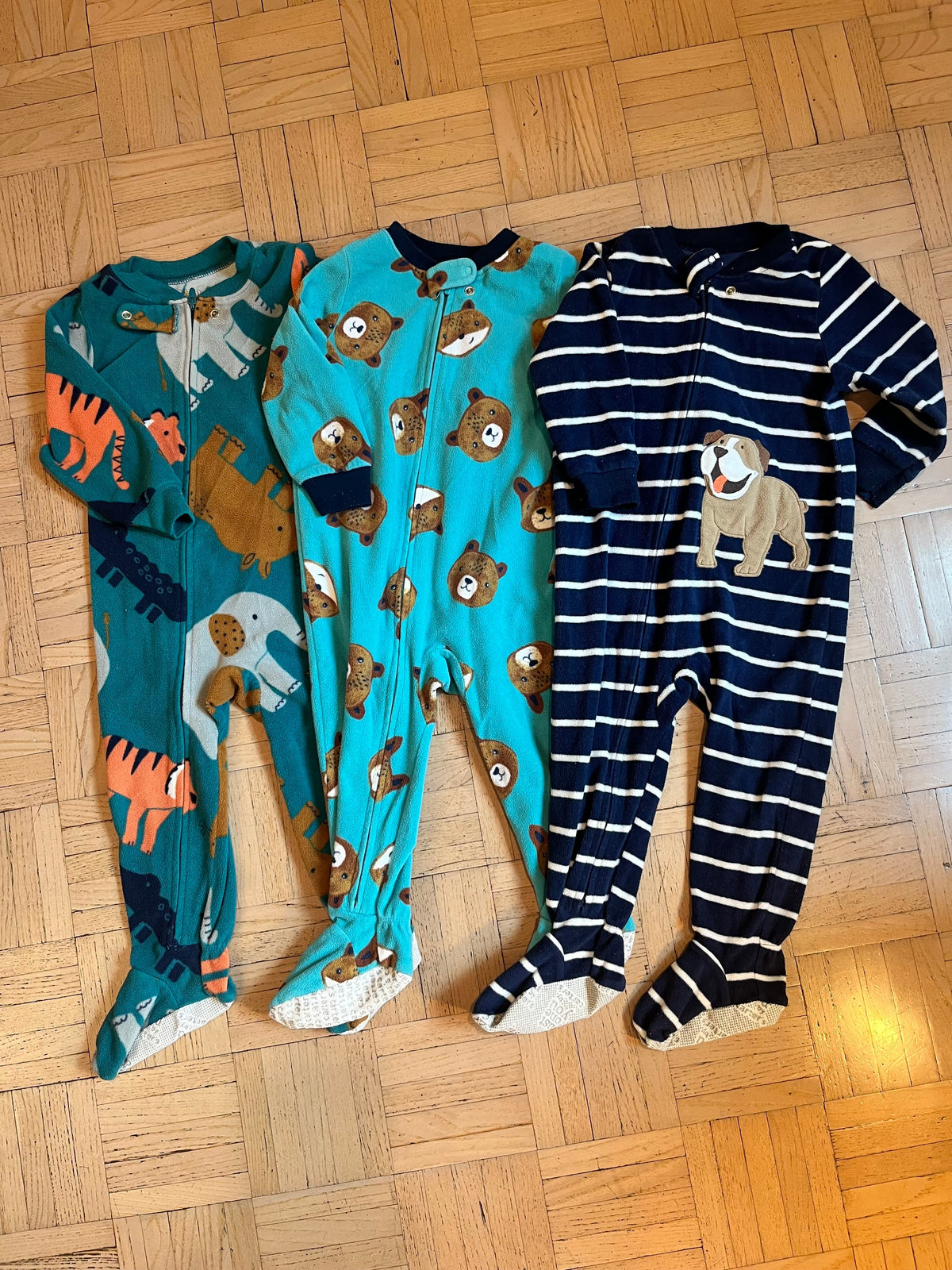 #195 Boys 18 month zippered fleece sleeper bundle, set of three