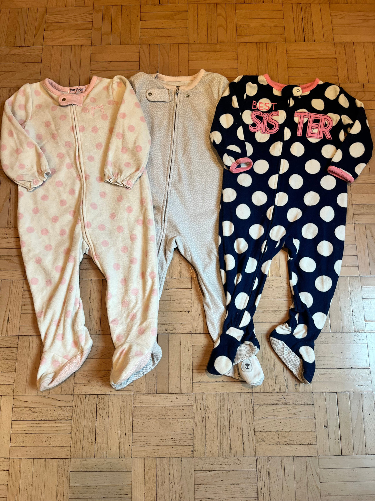 #195 Girls 18 month fleece zipper sleeper bundle, set of three