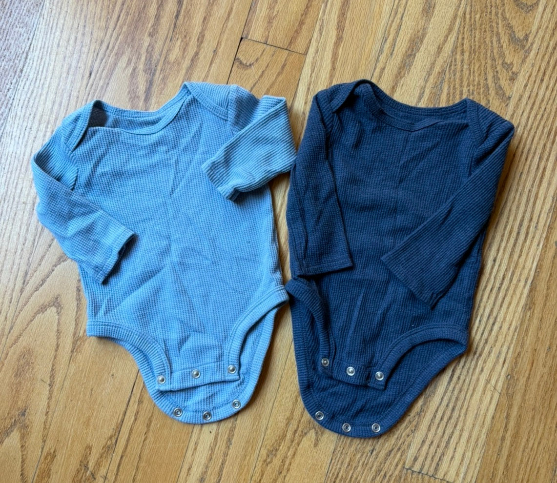 #22 Carter’s boys waffle knit onesies blue 3m