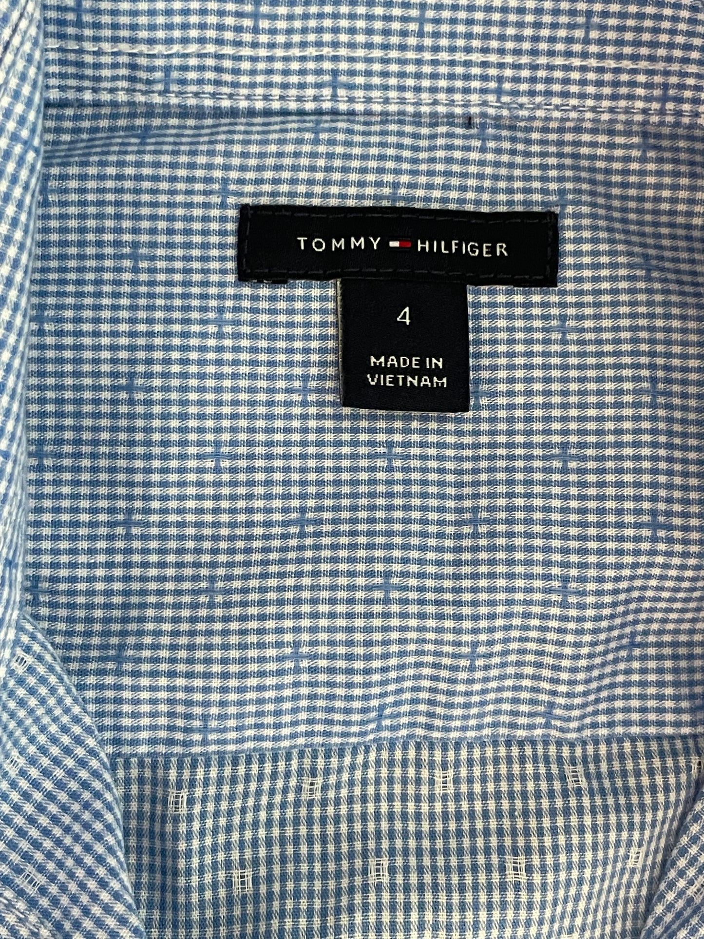 #199 Boys Tommy Hilfiger blue dress shirt size 4 EUC