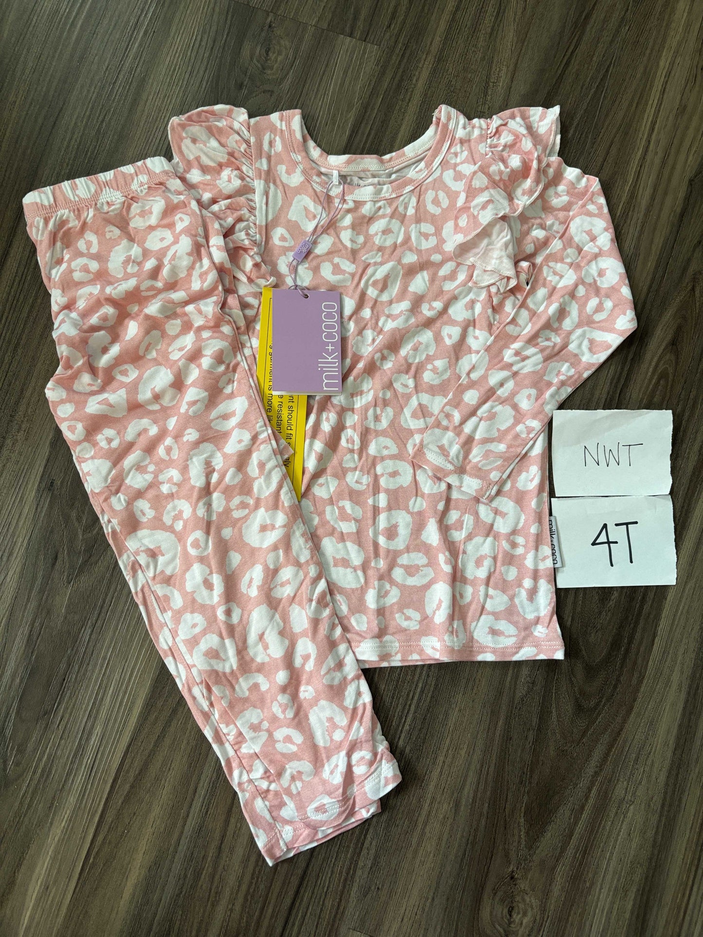 #138 - 4T Milk and Coco (Bamboo) NWT Pink Cheetah PJs