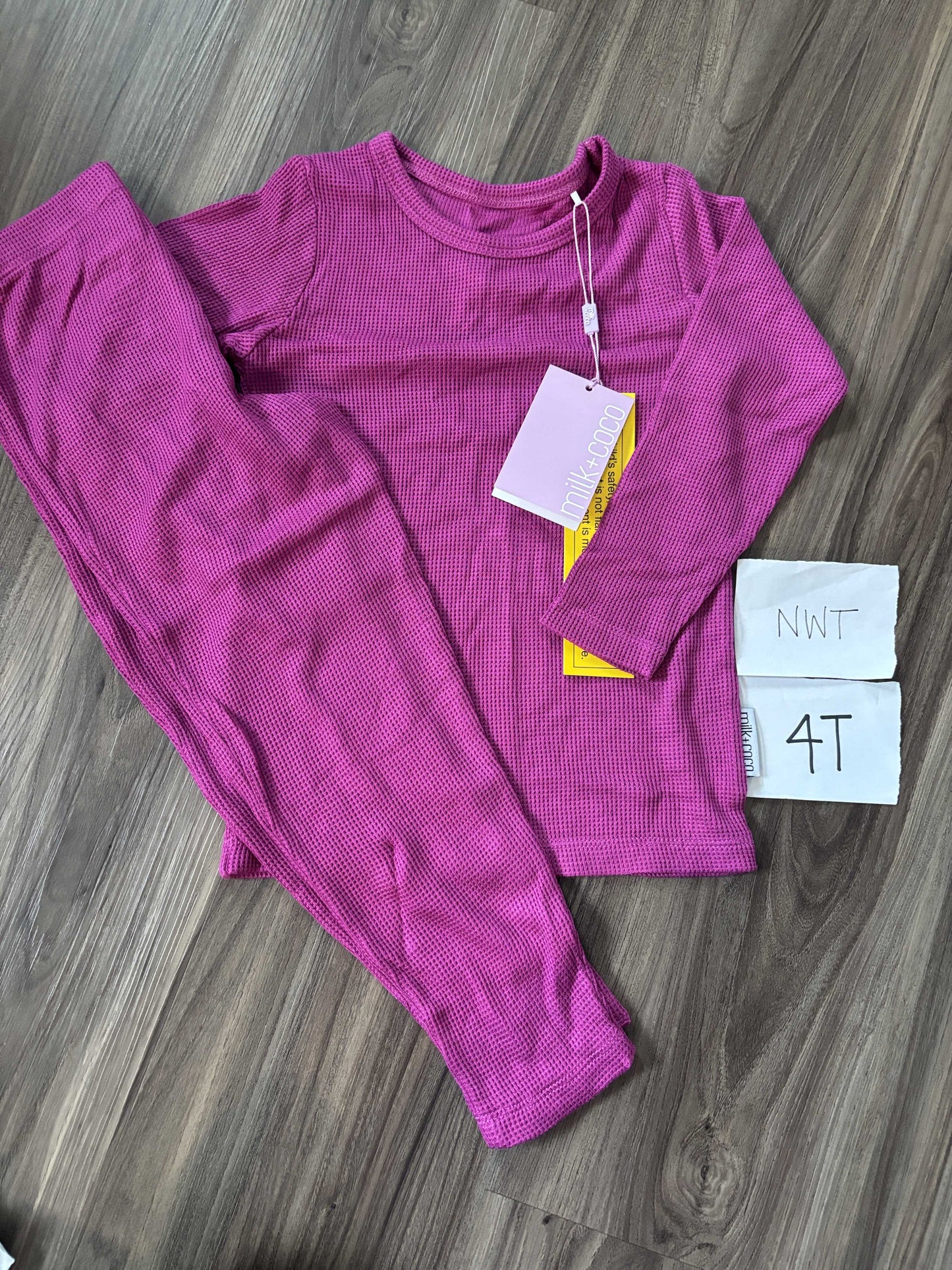 #138 - 4T NWT Milk and Coco Berry Pink Bamboo Waffle PJs