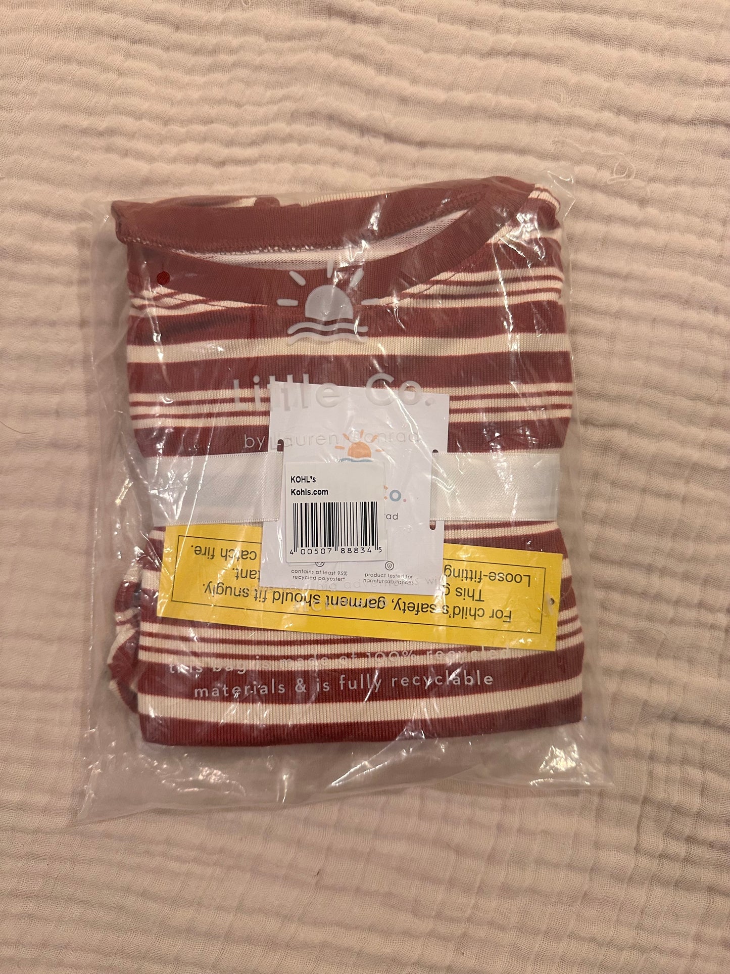 Seller 45- Little Co Dark Red and Cream Pajamas Girls Size 7 Super Soft New in Package