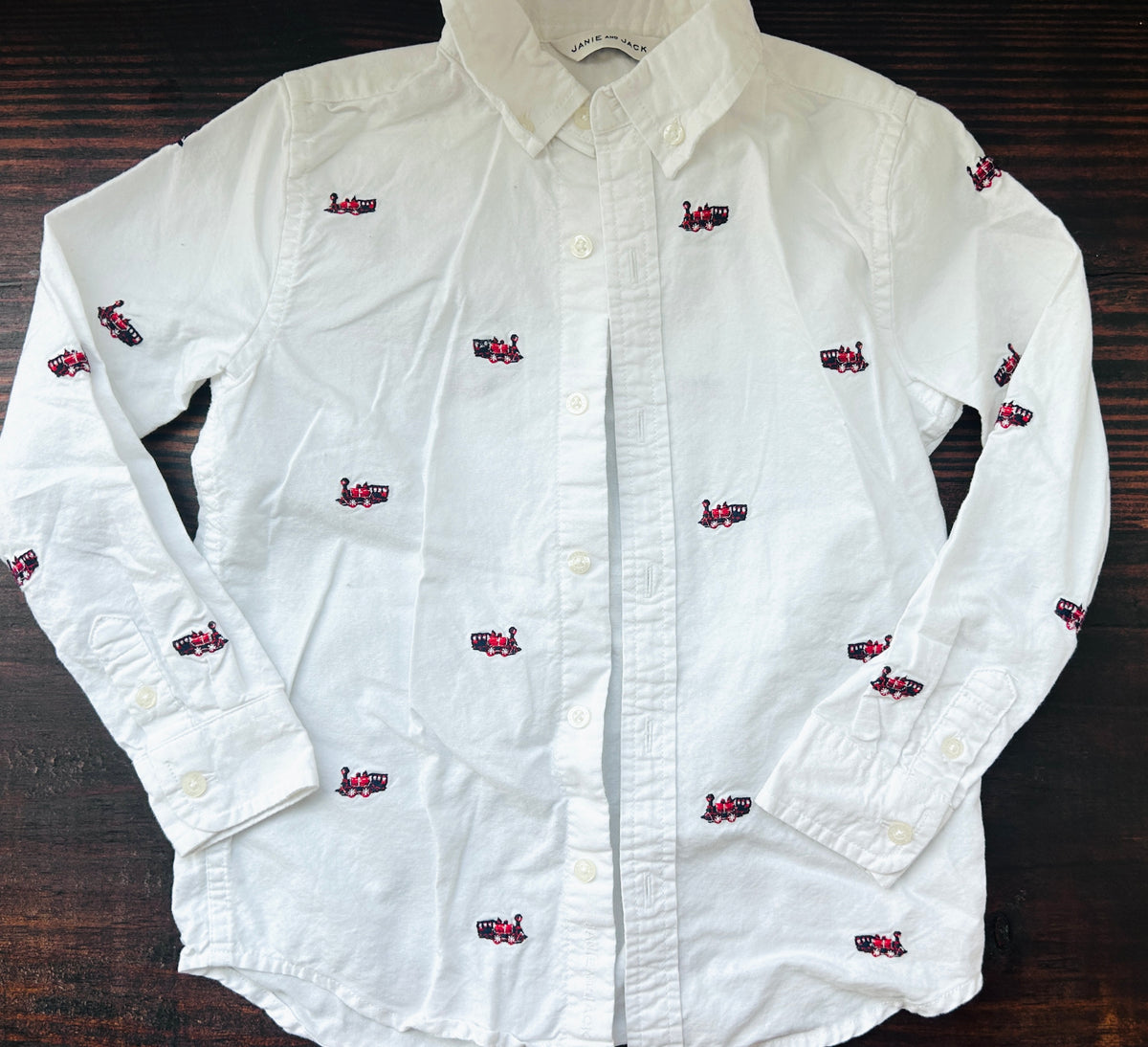 #15 Janie and Jack 5t Embroidered Train Button Down Shirt