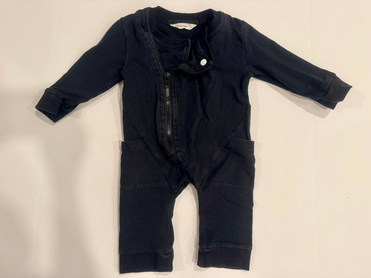 #187 Boys Earth Baby 3-6m Black Romper
