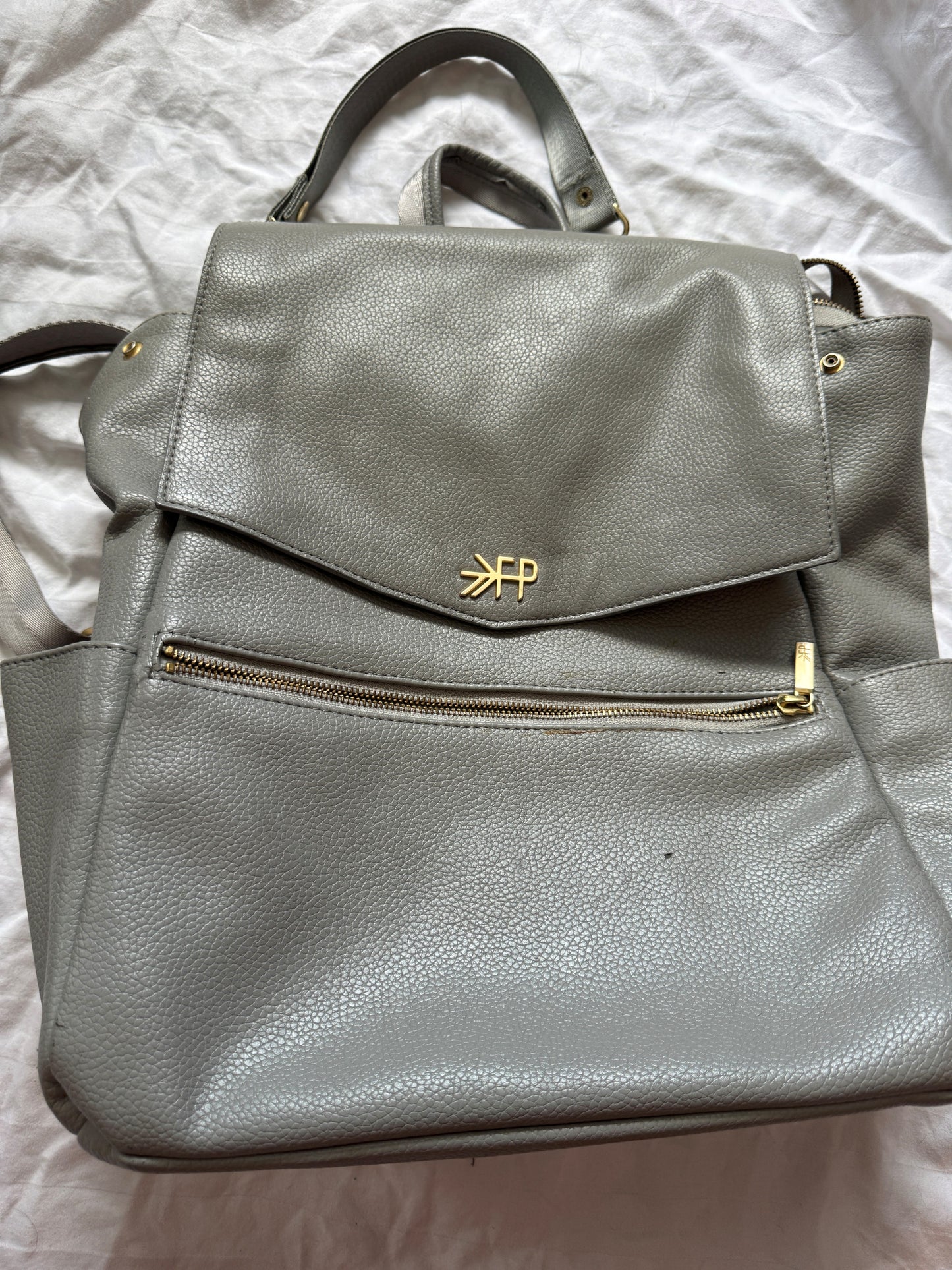 Seller #22 - Freshly Picked gray leather diaper bag - GUC