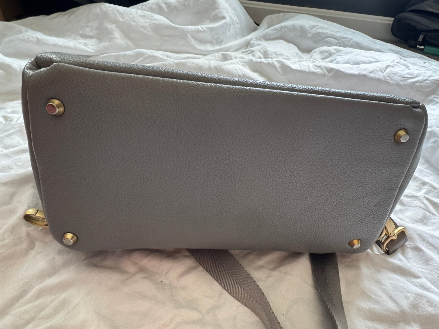 Seller #22 - Freshly Picked gray leather diaper bag - GUC