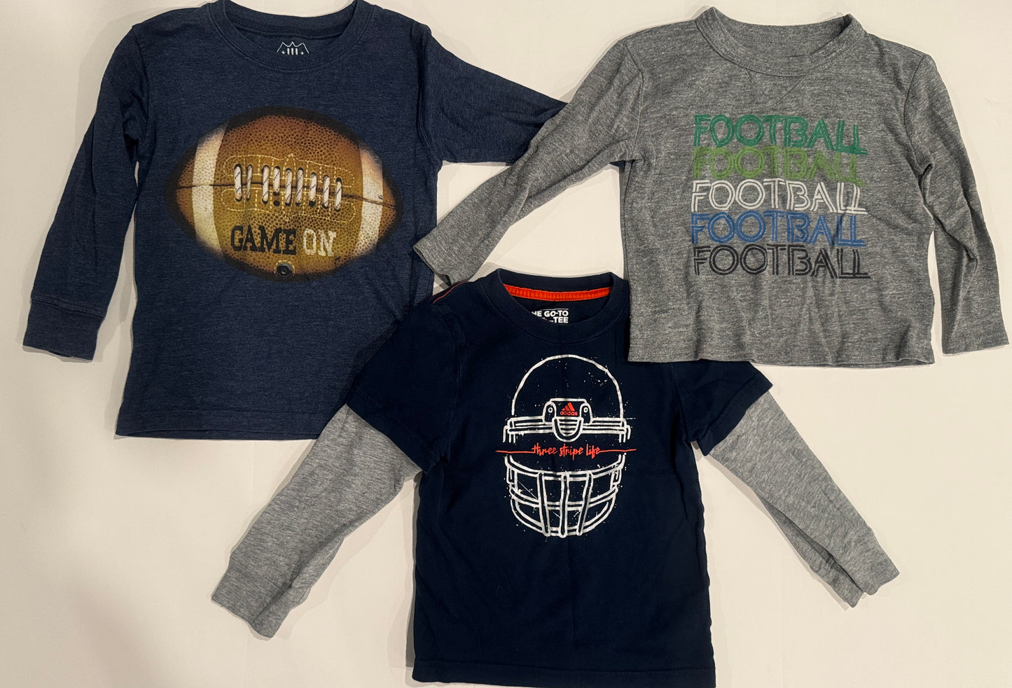 #187 Boys 2T Football Shirts, Wes and Willy, Adidas, and Chaser