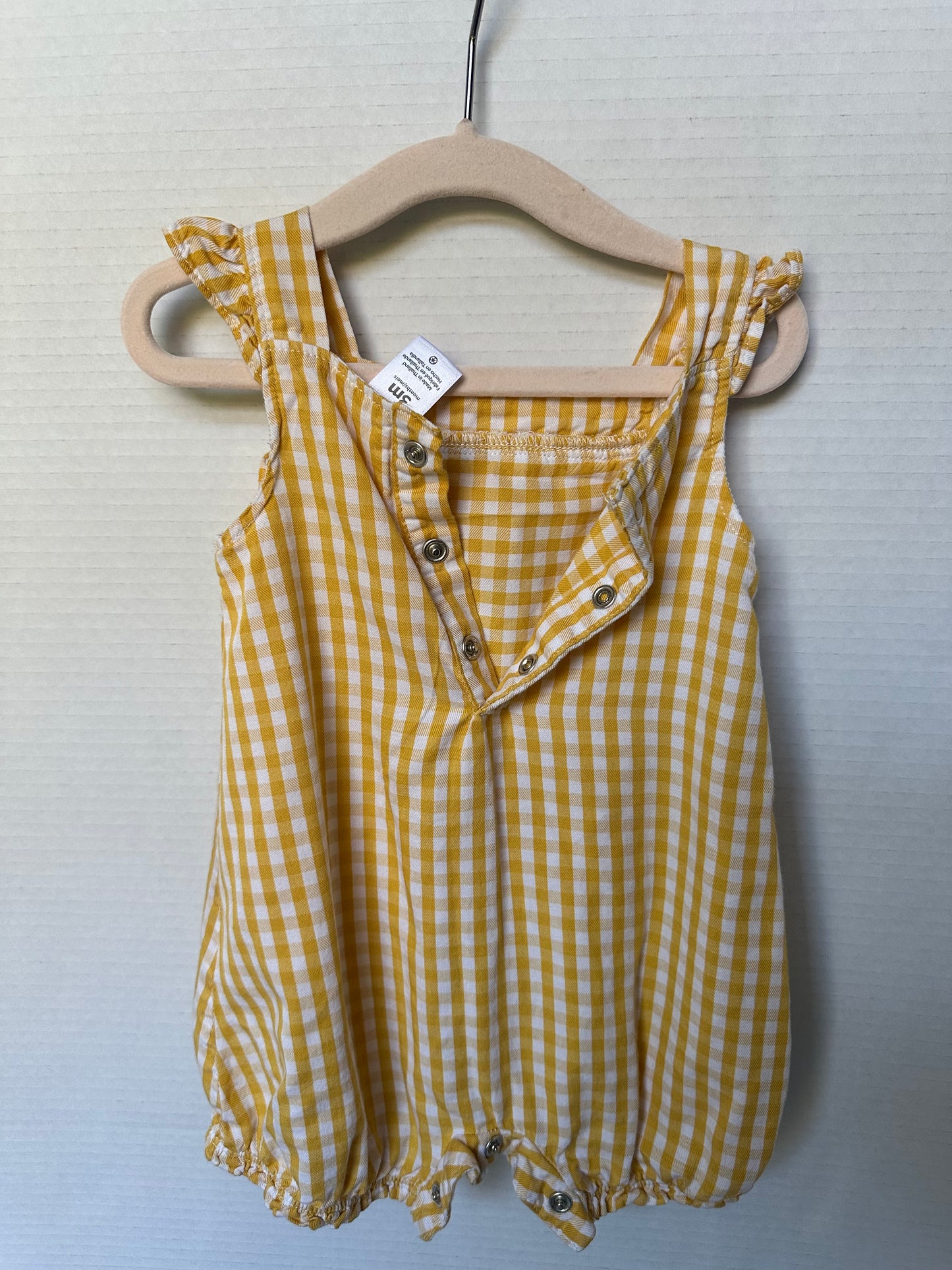 #146 Carter’s Yellow Checkered Romper Girls 3M