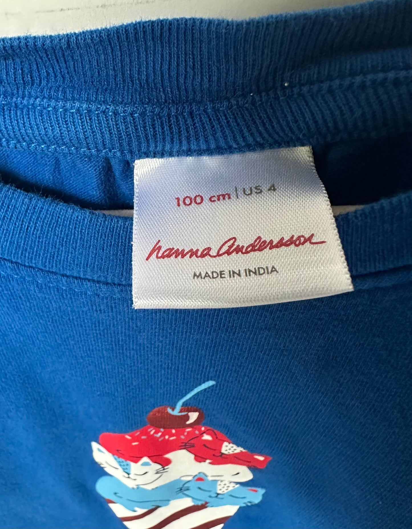#146 Hanna Andersson Red White Blue Cat Ice Cream Cone T-Shirt Girls 4T