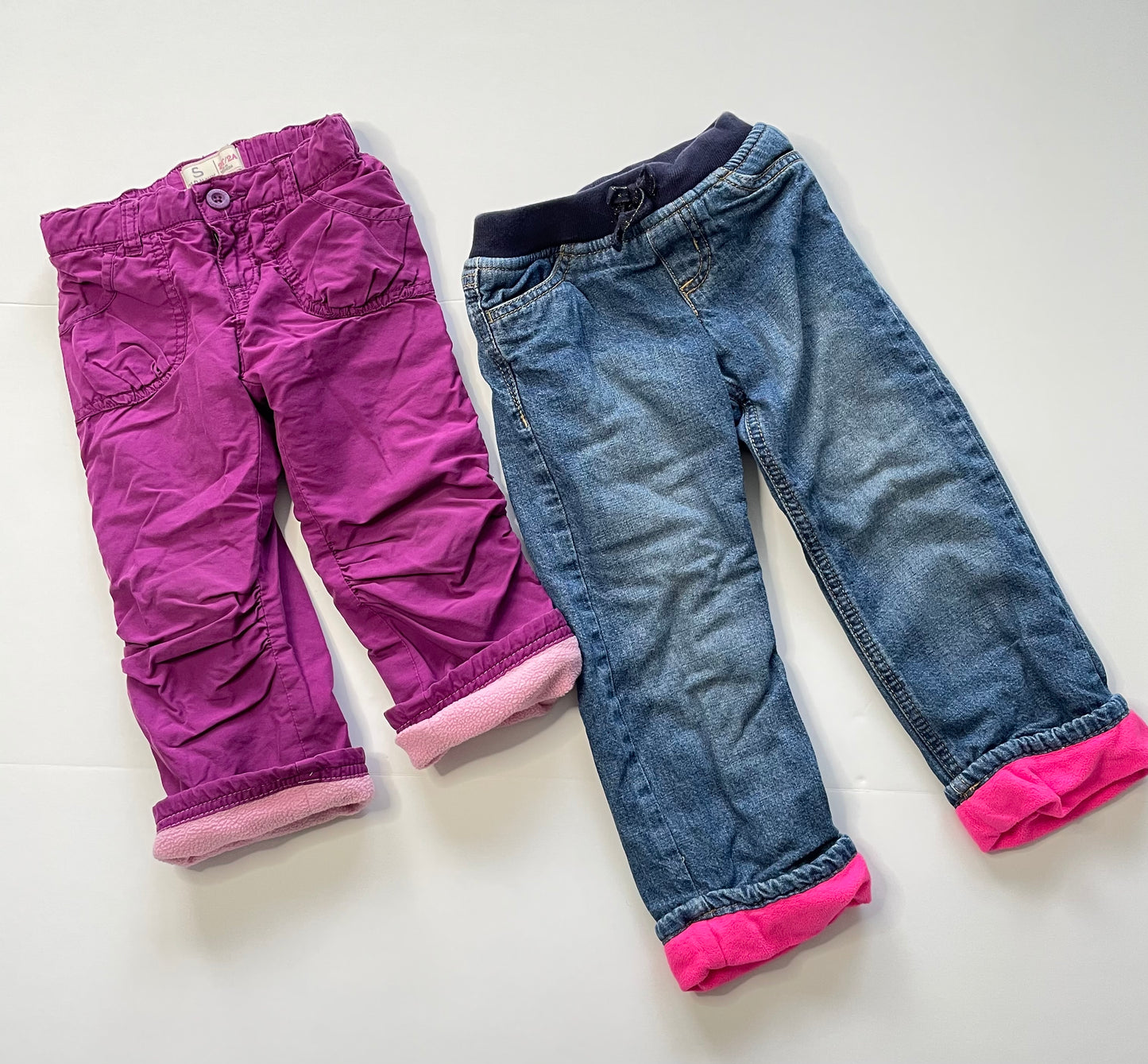 #121 Girls 2T set of two fleece lined pants, VGUC