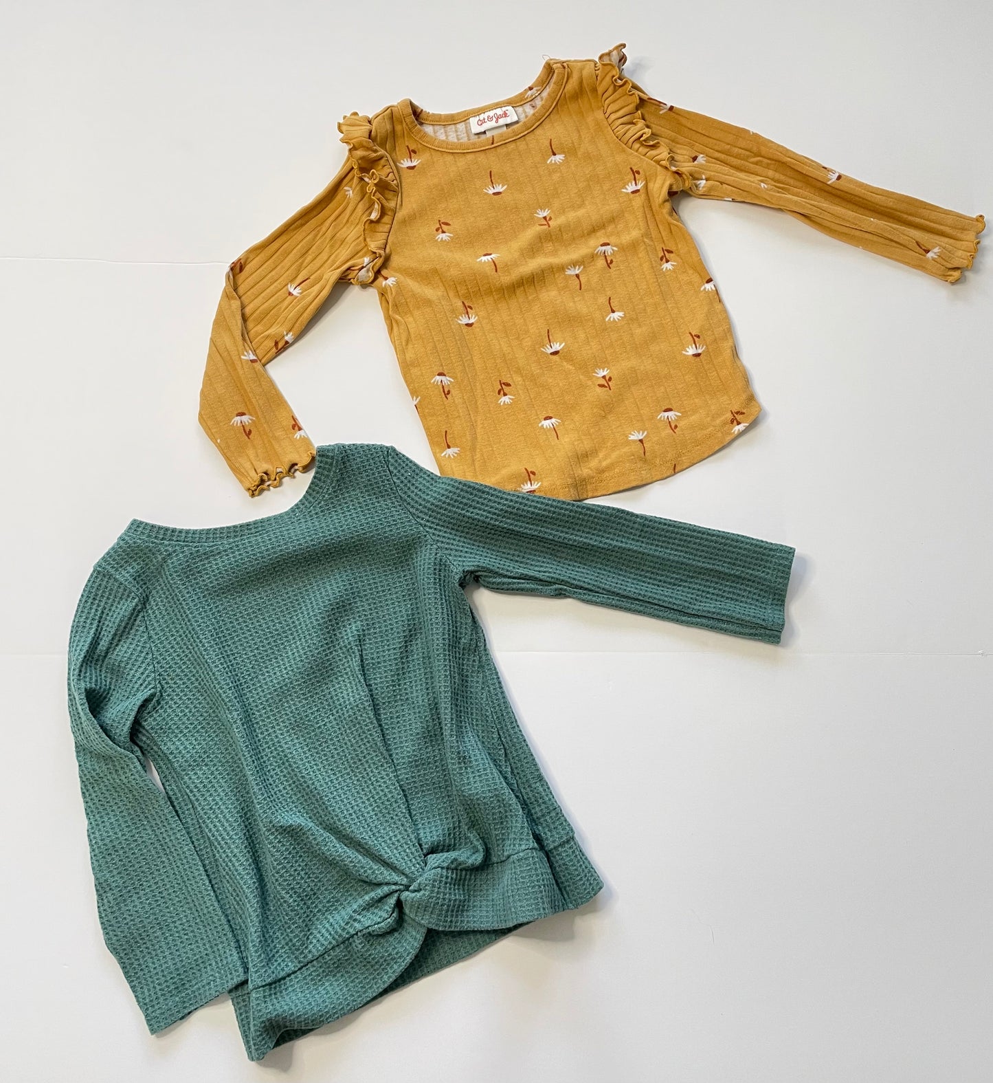 #121 Girls 3T Cat & Jack set of two long sleeve shirts, yellow and green, GUC/VGUC