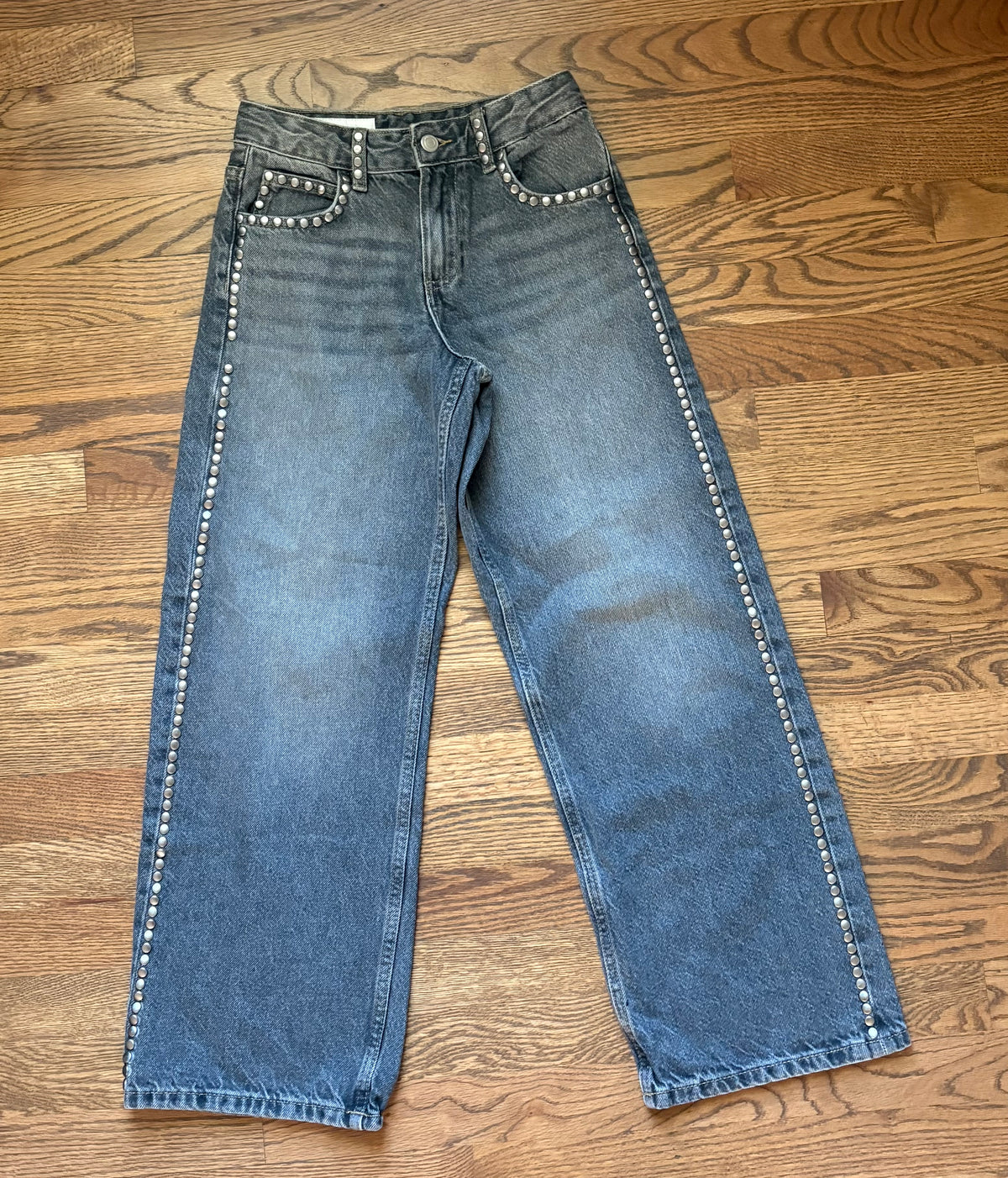 #74 Girl’s ZARA Black Wash Studded Denim - 12/13