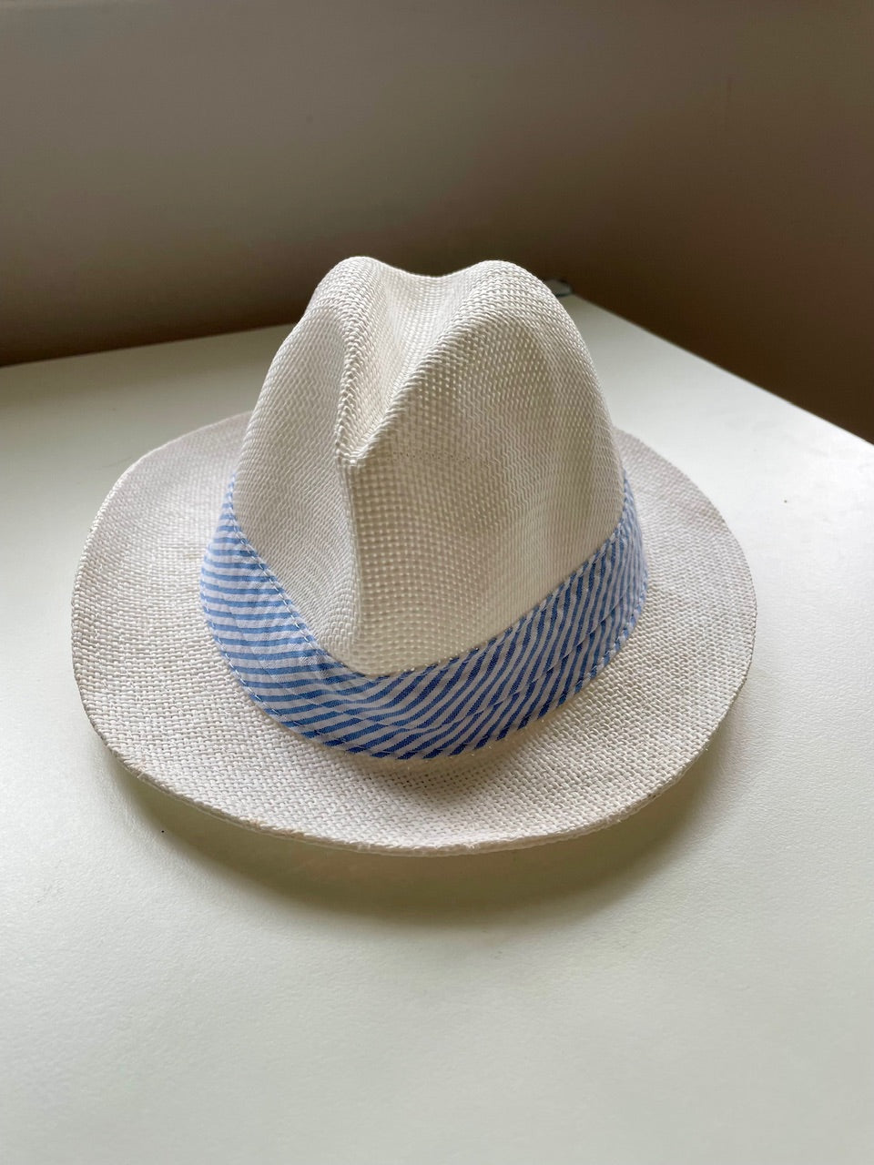 #68 Janie and Jack White Straw Fedora, Boys, 6-12m