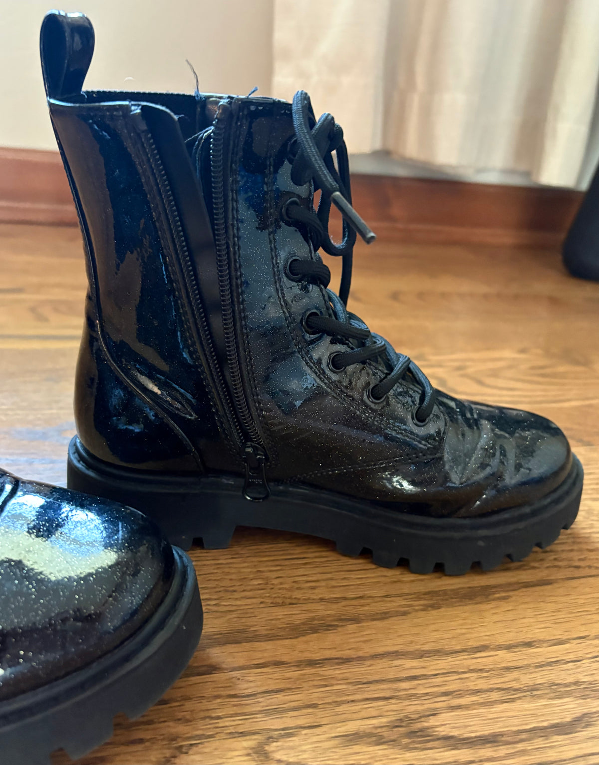 #74 Girls Art Class Sparkly Side Zip Black Boots - 3