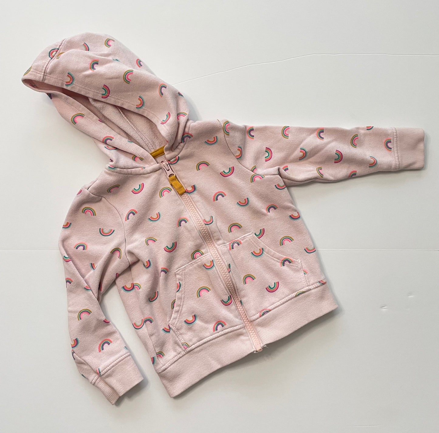 #121 Girls 3T Cat & Jack pink with rainbow full zip jacket with hood, VGUC