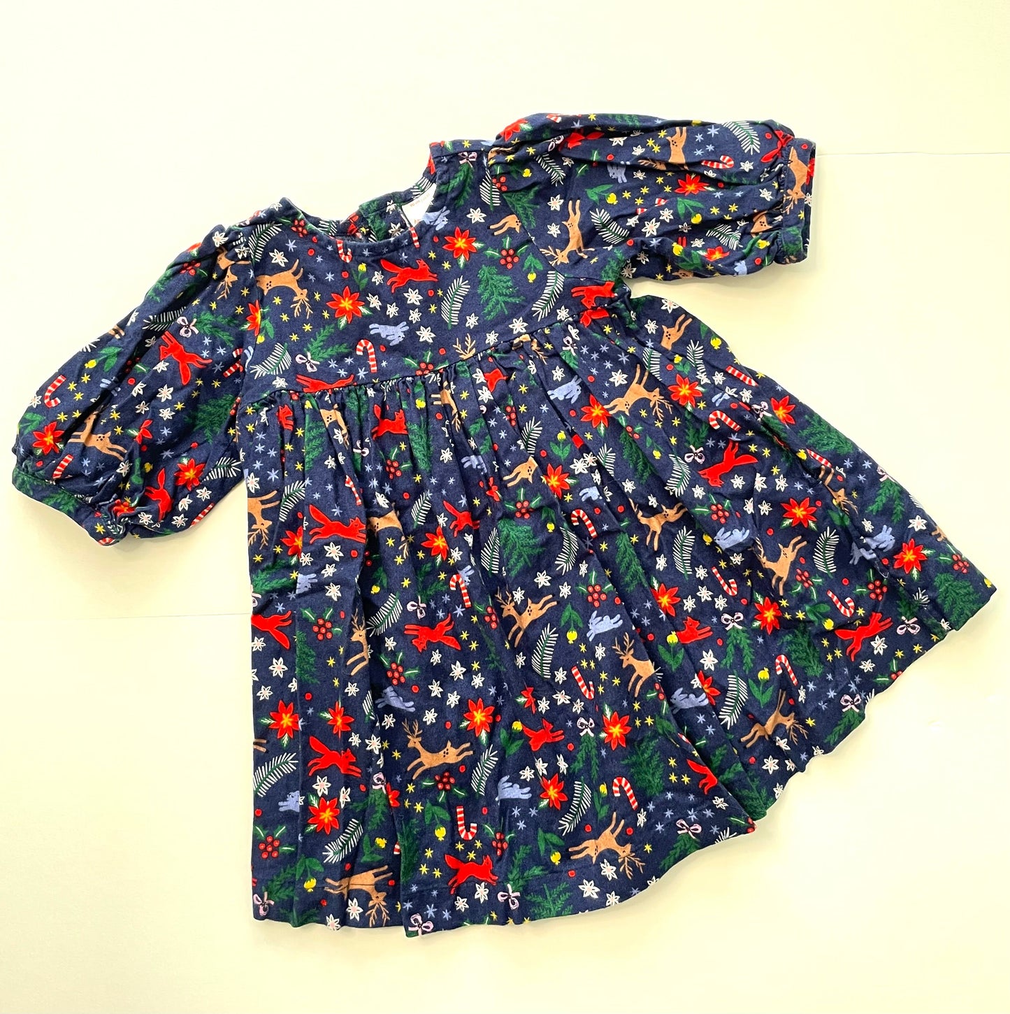 #121 Girls 3T Hannah Andersson flannel Christmas dress, EUC