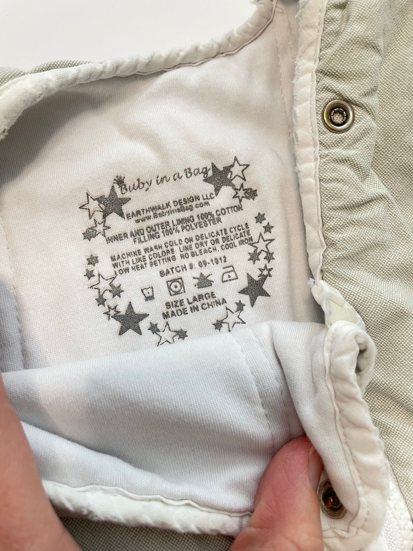 #121 Baby in a Bag cotton green sleep sack, VGUC