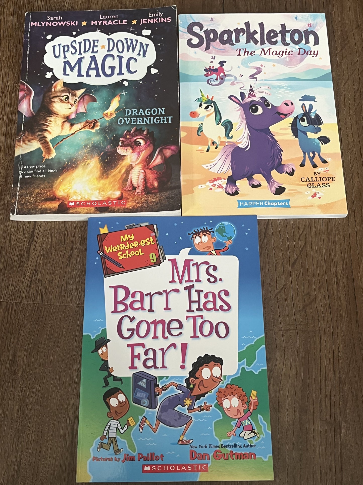 #124 Set of 3 - Upside Down Magic book 4, Sparkleton The Magic Day & Mrs. Barr Has Gone too Far