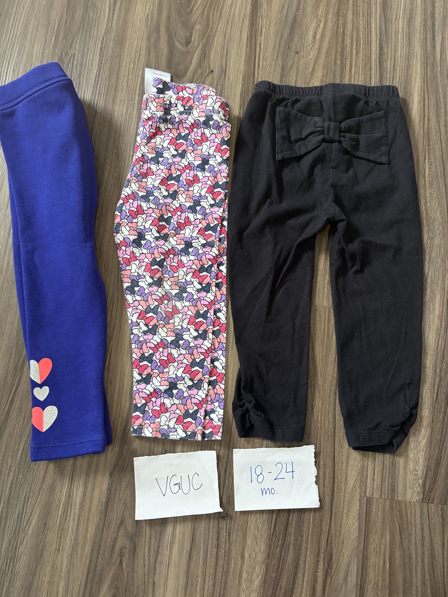 #138 - 18-24 Mo 3 Pair Pants (hearts, Minnie bows, black)