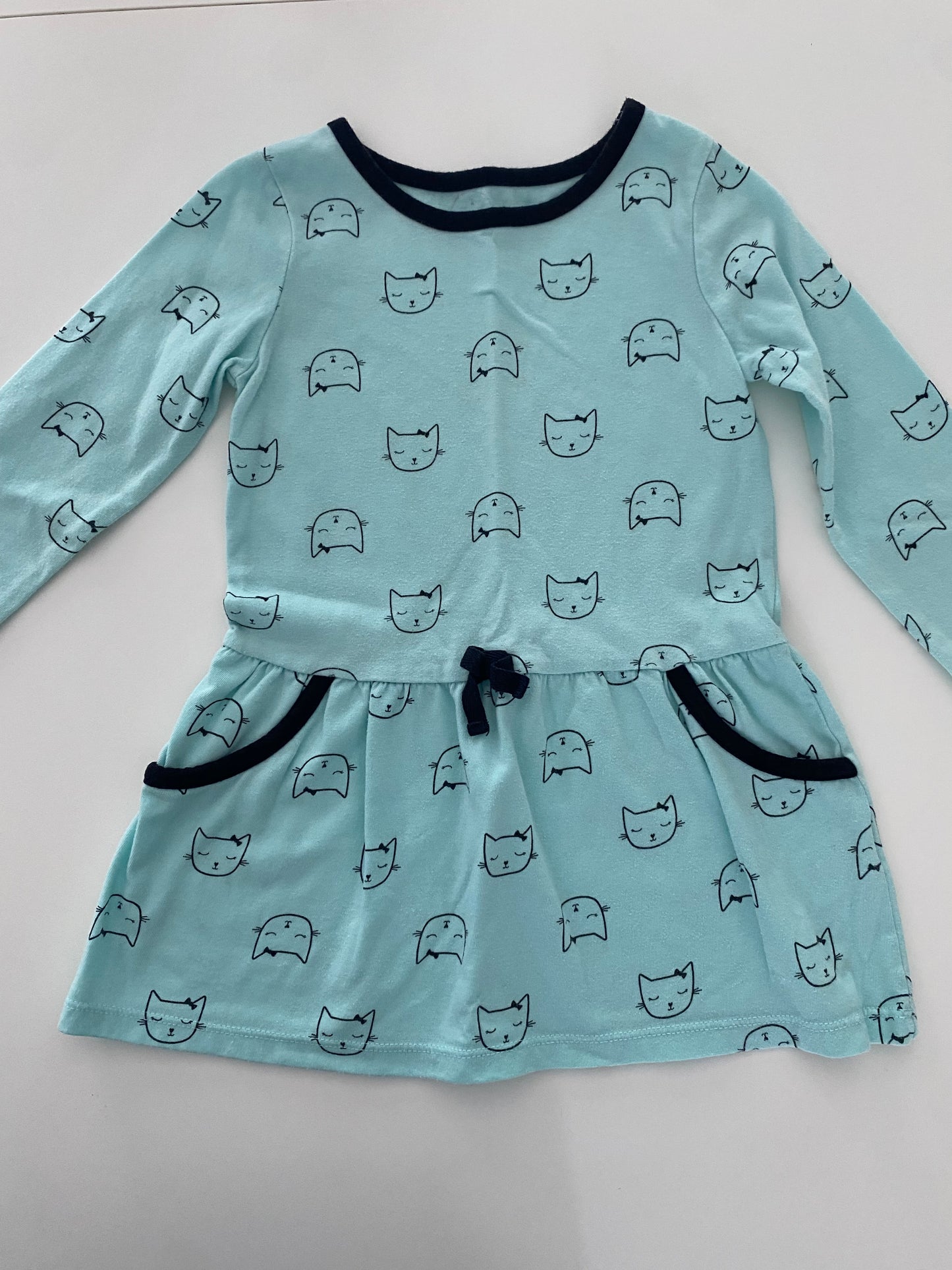#117, Girls 2T, Healthtex mint green cat print dress, GUC