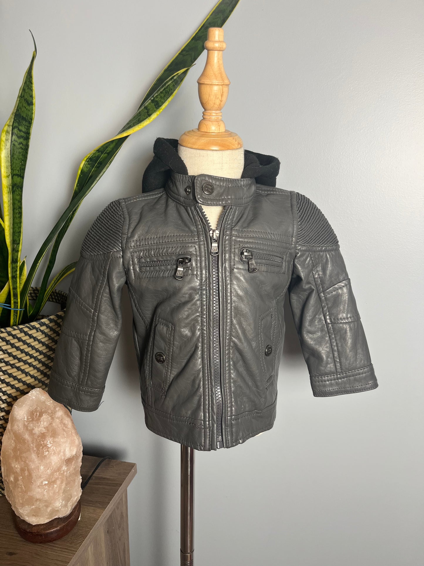 Seller#213 Boys 18m Faux Leather Jacket with Hood EUC!
