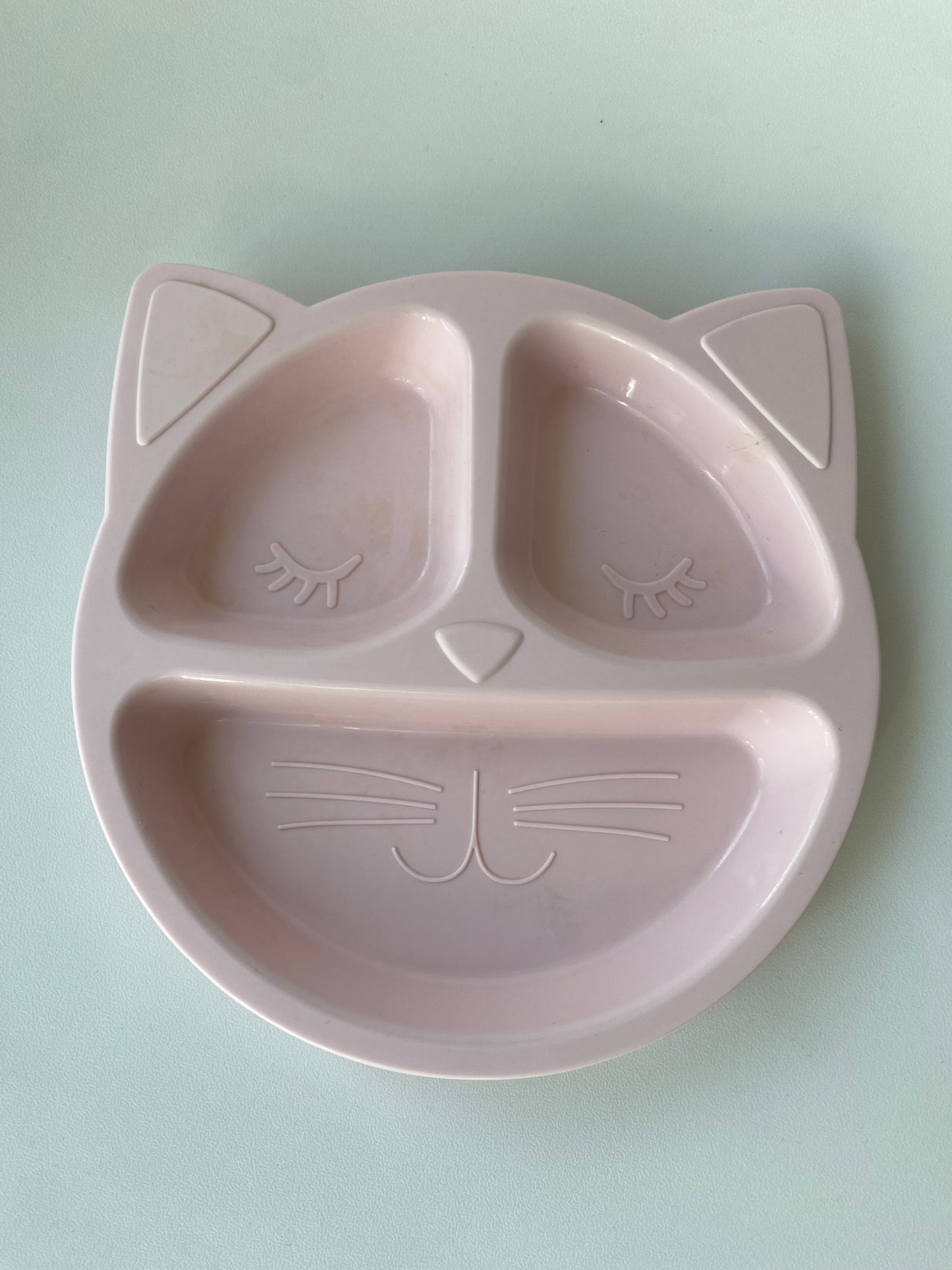 #117,Pottery Barn pink kitty plate, GUC