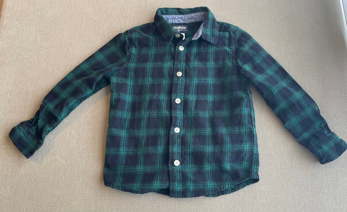 Seller #12 | OshKosh Boys Navy Blue and Green Plaid Button Down | EUC | Size 4T
