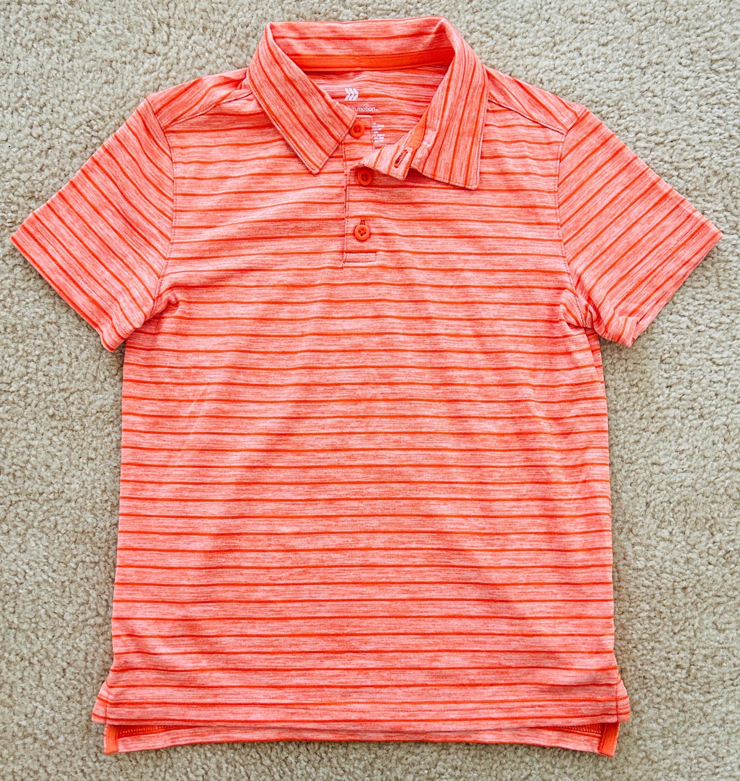 #15 All In Motion 6/7 Dry-Fit Material Orange Striped Polo