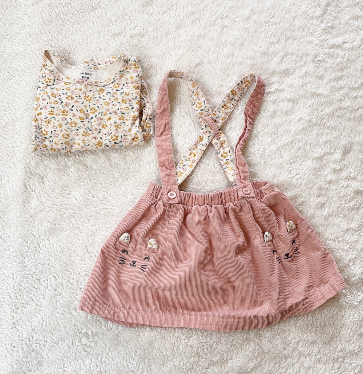#58 Carters 18 M Girls Floral Corduroy Jumper Outfit