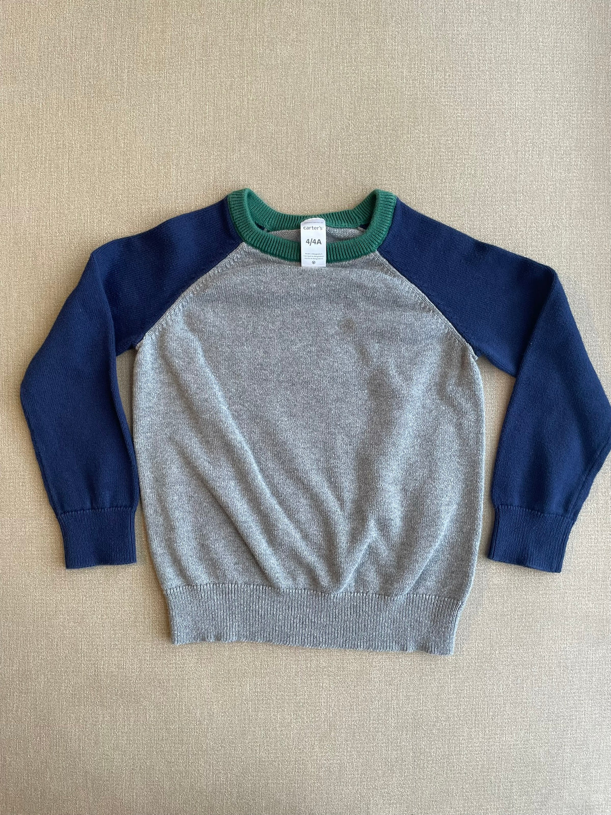 Seller #12 | Carter's | Boys Navy, Light Gray, and Dark Green Pullover Sweater | Crew Neck | VGUC | Size 4