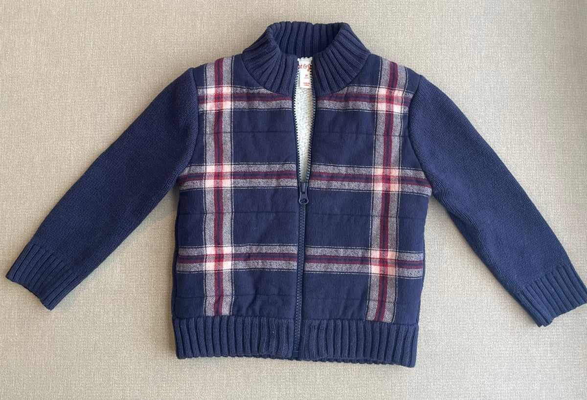 Seller #12 | Cat and Jack | Navy, White, and Red Plaid Sweater Zip up Jacket | VGUC | Size 2T