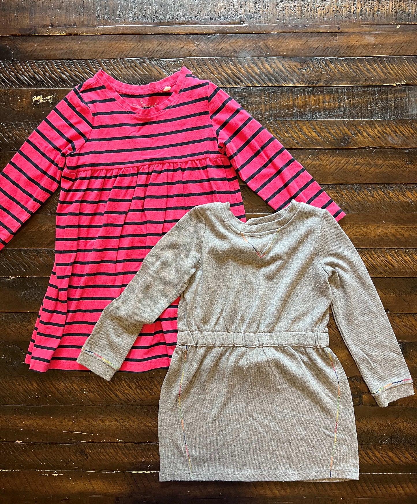 134 Girls Dress Bundle gray and Pink/Blue Stripes Size 4/5
