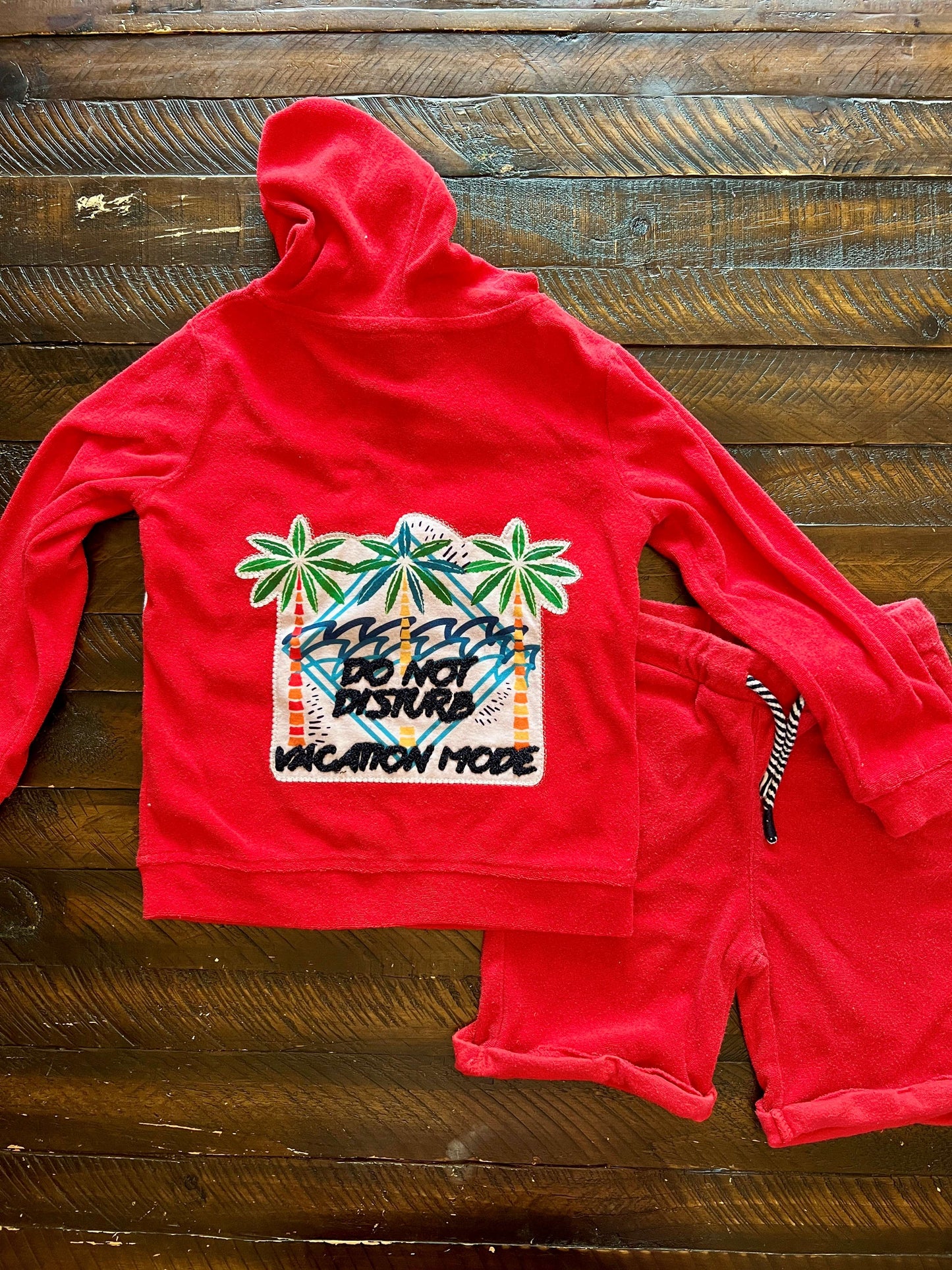 134 Boys Vacation Terry Cloth Zip up Hoodie & Shorts Set Size 5