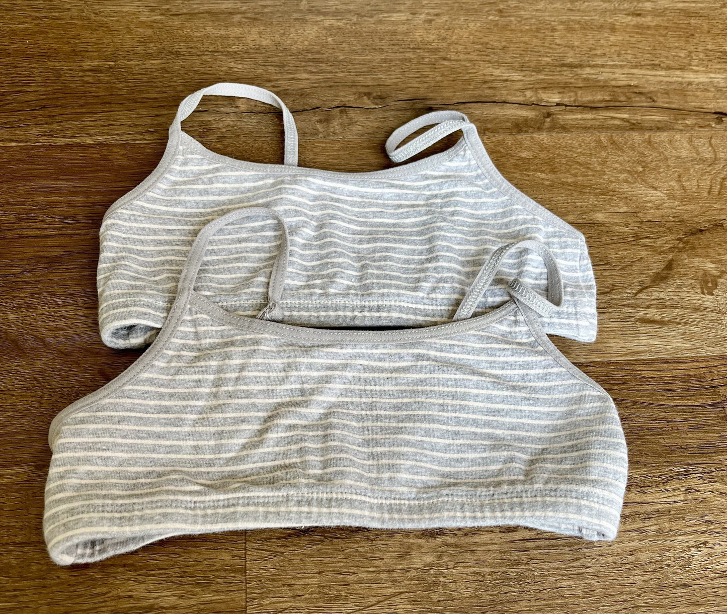#124 EUC Light Gray Striped Old Navy Bras - Set of 2 Girls Size M