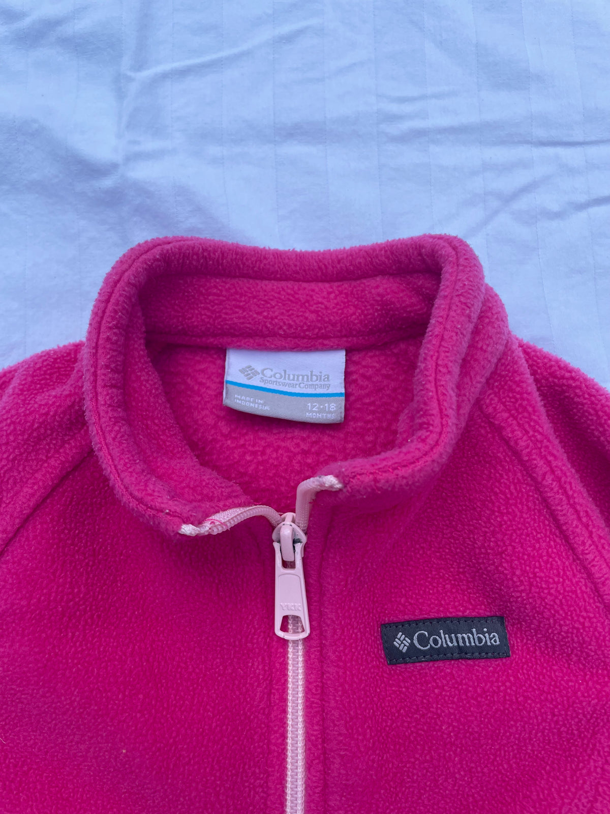 #32 Columbia Infant Girl Hot Pink Fleece Size 12-18 Months