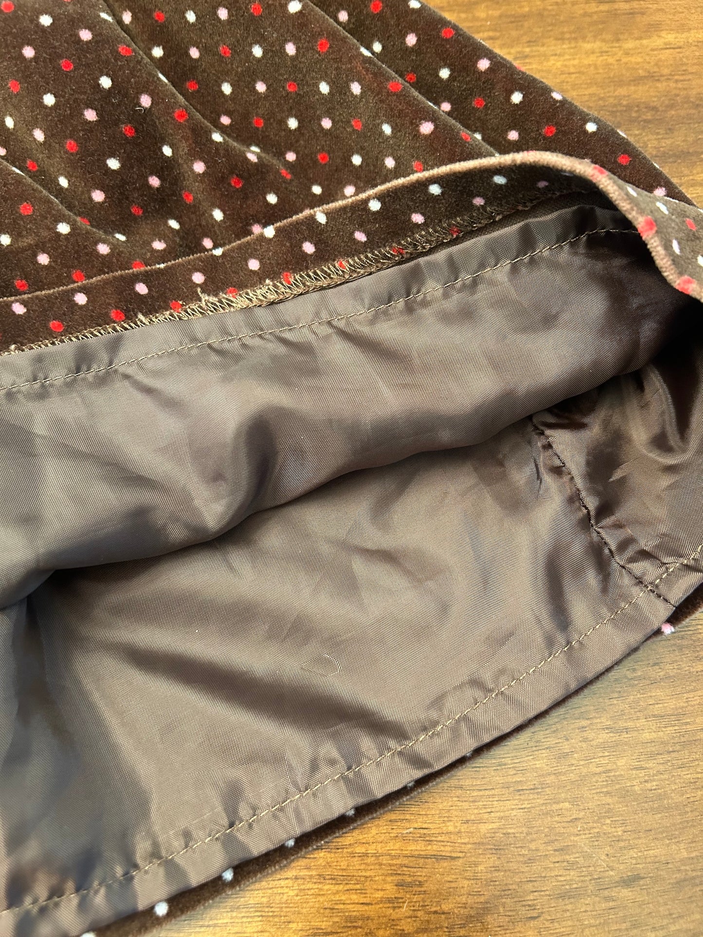 #201 Gymboree Girls Size 12-18M Brown Velour Polka Dot Short Sleeve Dress