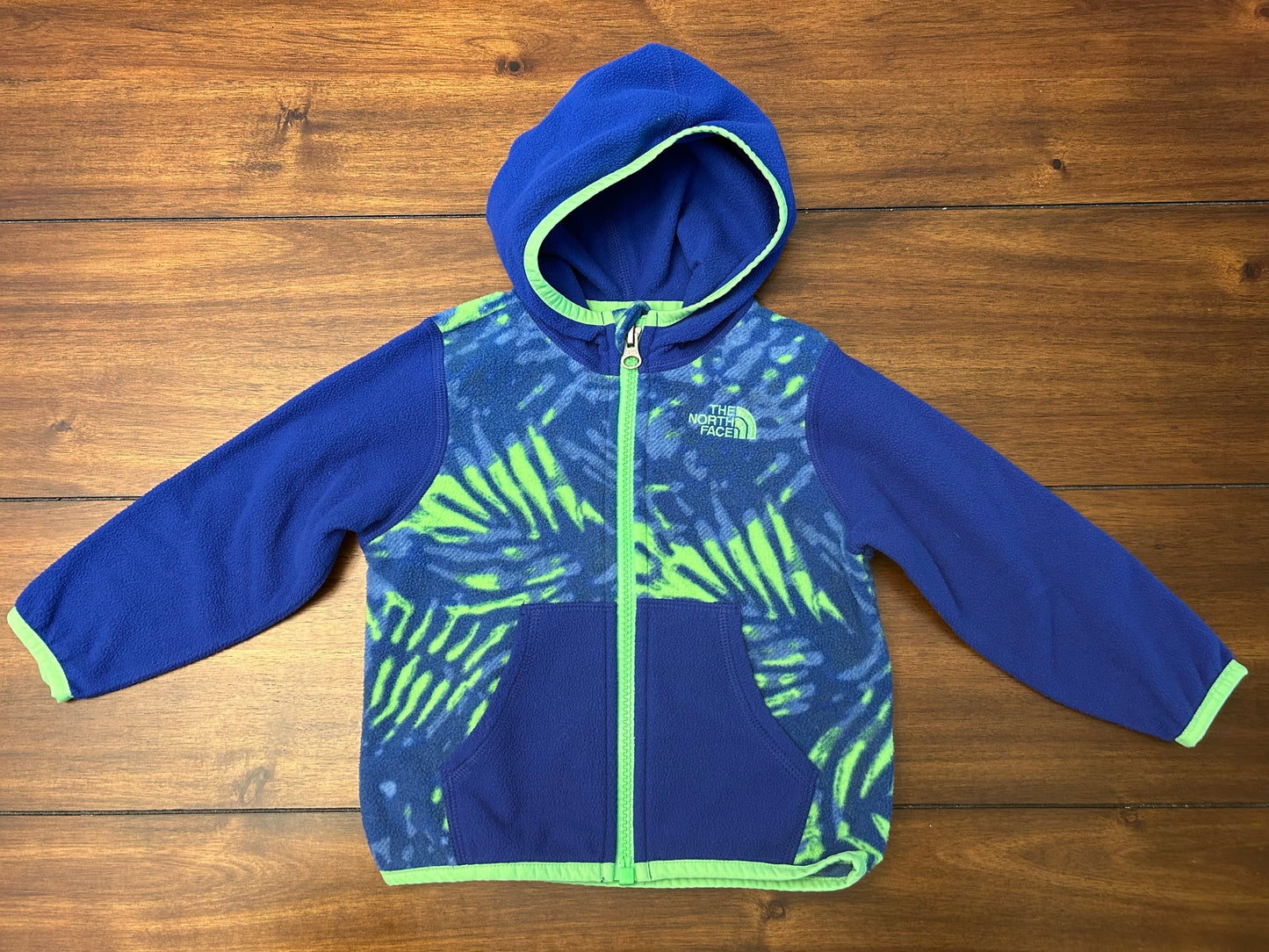 #201 North Face Boys Size 12-18M Blue & Lime Green Full-Zip Fleece Hoodie