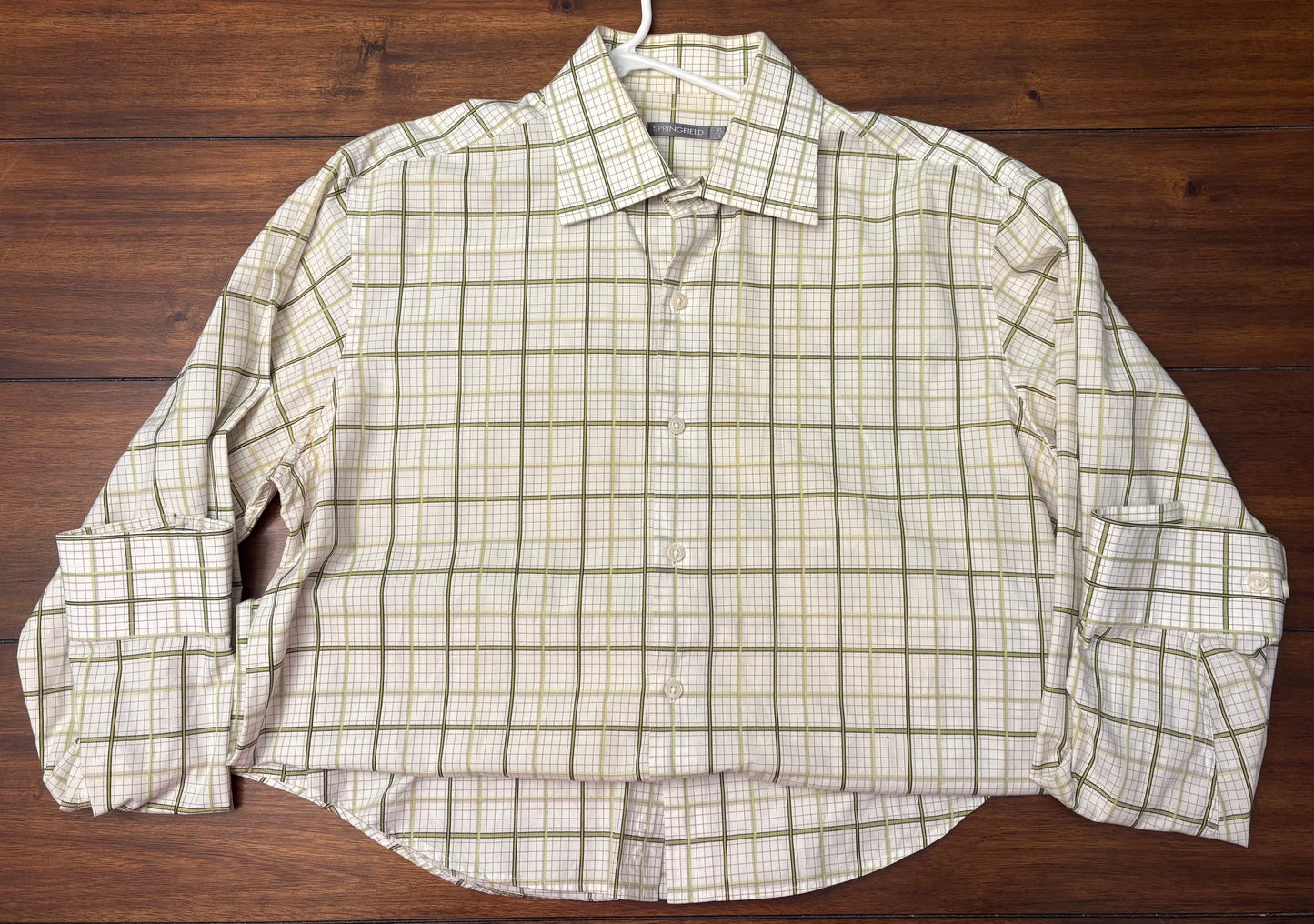#201 Springfield Men's Size XL Brown & Green Striped Long Sleeve Button Down Dress Shirt
