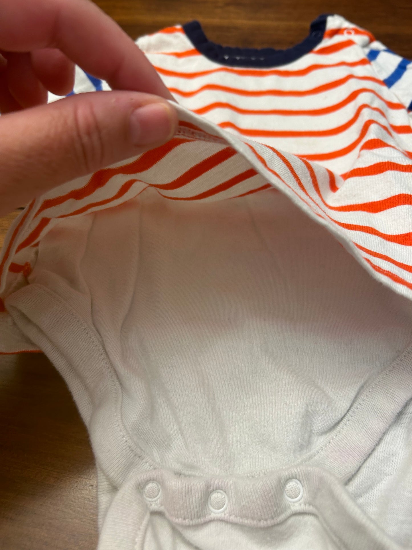 #201 Baby Gap Boys Size 12-18M White Blue & Orange Striped Double Layer Onesie & Blue Striped Knit Pant Outfit