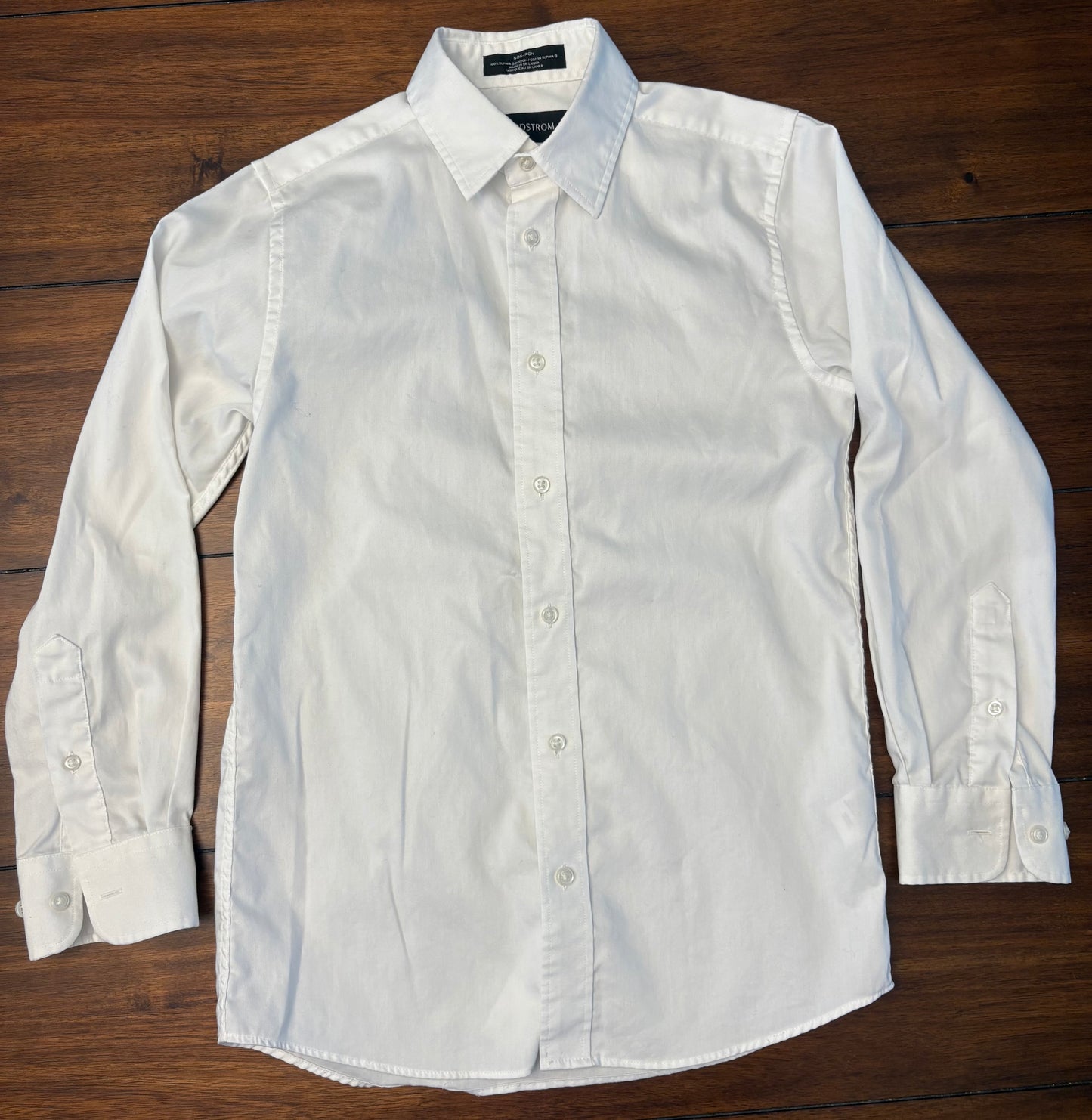 #201 Nordstrom Boys Size 10 White Long Sleeve Button Down Dress Shirt