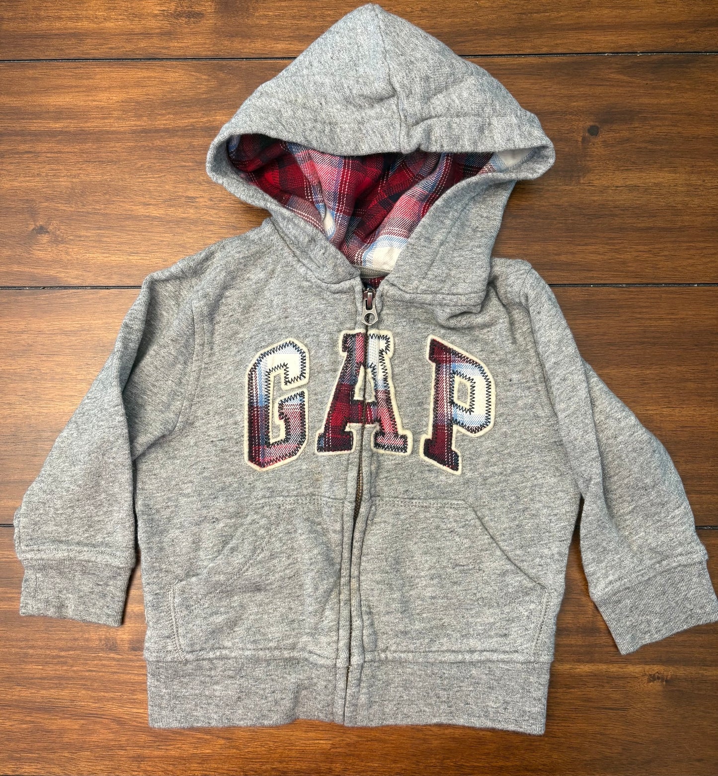 #201 Baby Gap Boys Size 2 Gray GAP Logo Hooded Zipper Sweatshirt