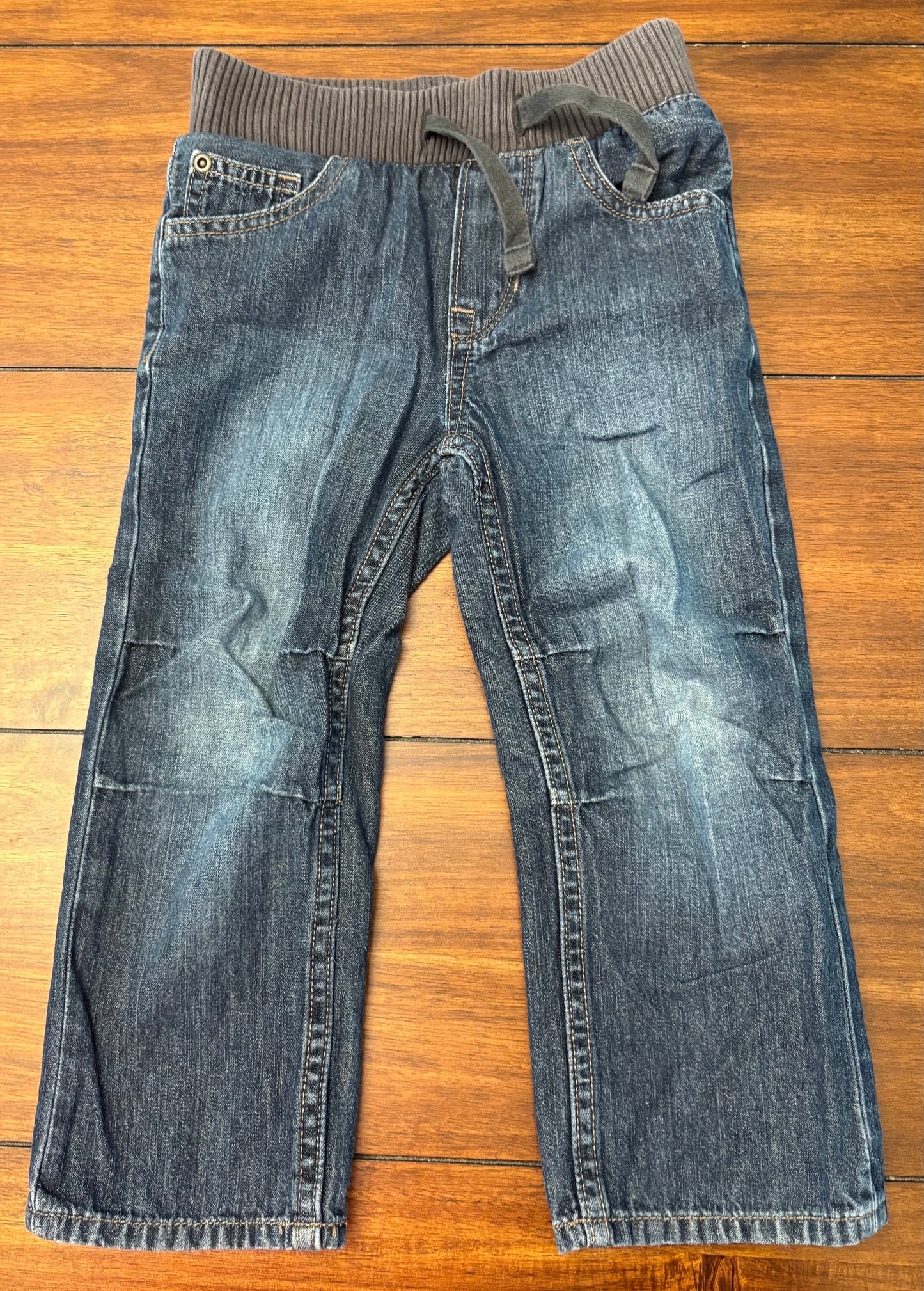 #201 Baby Gap Boys Size 3T Dark Wash Distressed Elastic Waist Jeans