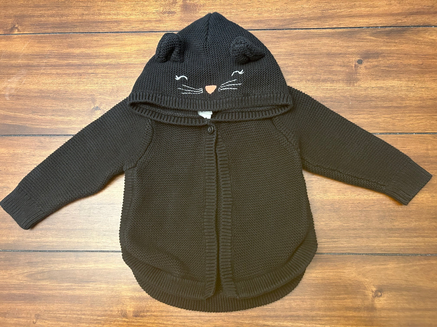 #201 Baby Gap Girls Size 12-18M Gray & Black Cat Sweater, Top & Pants Set
